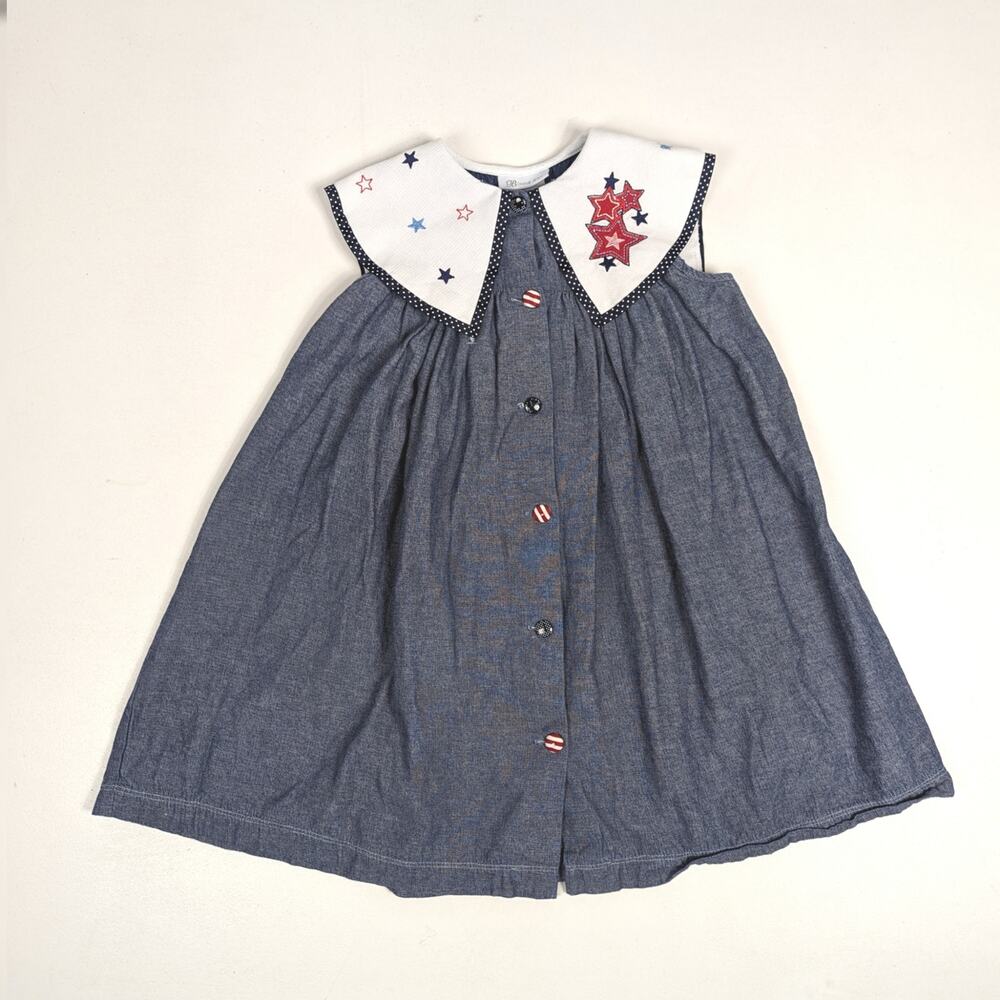 Vtg Bonnie Jean Dress Girls Sz 6x Blue USA Fourth of July Sundress